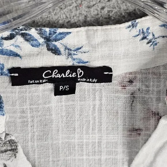 Charlie B Floral Henley Shirt Made in Italy Size P/S - Picture 6 of 9